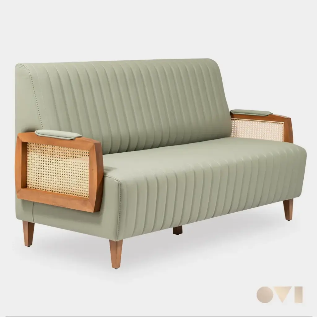 MAVRA | LOUNGE LEATHER CANE WOODEN SOFA