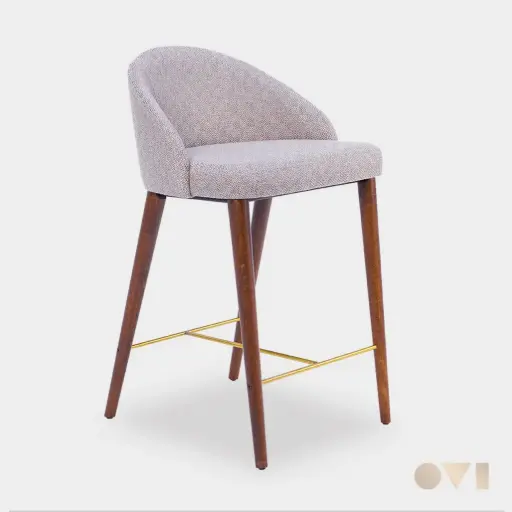 [MZR01] MAZOR | CAFE FABRIC WOODEN BAR CHAIR 